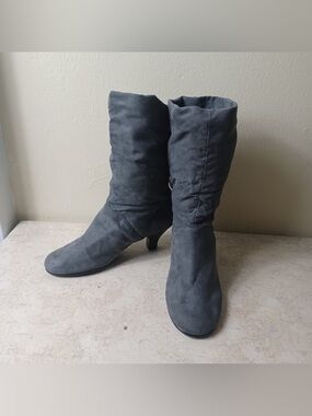AEROSOLES Gray Mid-Calf Slouchy Heeled Boots